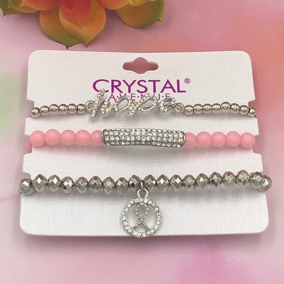 🌼 3 Pink Ribbon Breast Cancer Stretch Bracelets - Picture 1 of 2